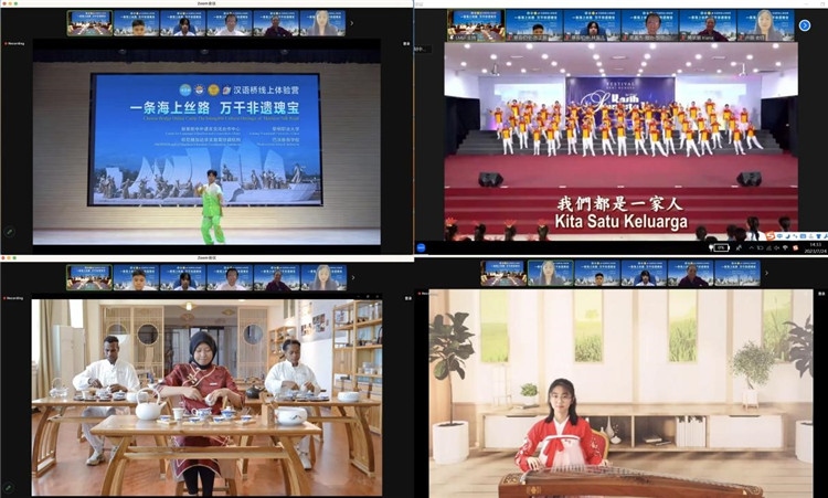 圖為開(kāi)營(yíng)儀式上兩國(guó)營(yíng)員表演精彩節(jié)目。黎明職業(yè)大學(xué)供圖