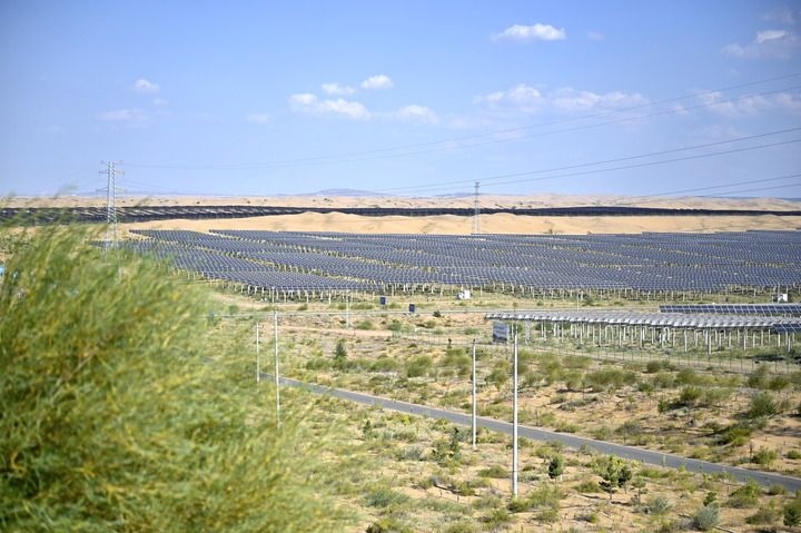 這是2023年8月24日拍攝的內(nèi)蒙古鄂爾多斯市達拉特光伏基地。新華社記者 賀書琛 攝