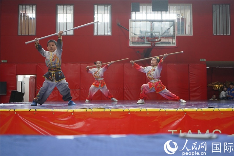 圖為開幕式現(xiàn)場兒童武術(shù)表演。人民網(wǎng)記者 許放攝