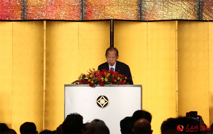 日中友好議員聯(lián)盟會長二階俊博發(fā)表致辭。人民網(wǎng) 許可攝