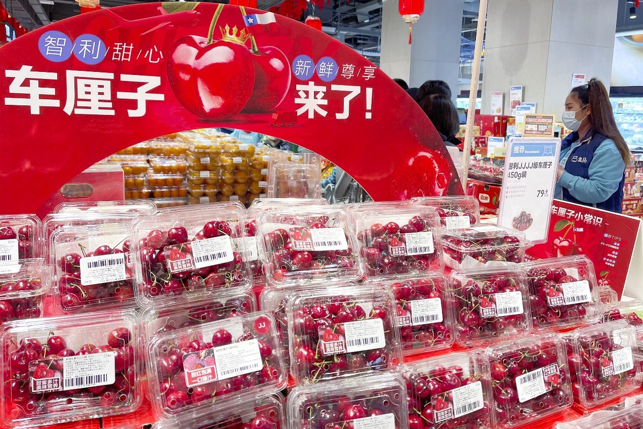 北京一家盒馬鮮生超市中智利車?yán)遄邮圪u區(qū)。來(lái)源：視覺(jué)中國(guó)