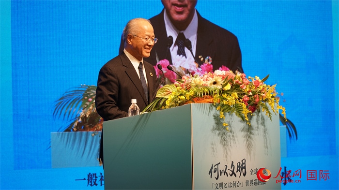 日本日中協(xié)會(huì)理事長(zhǎng)瀨野清水致辭。人民網(wǎng) 蔣曉辰攝