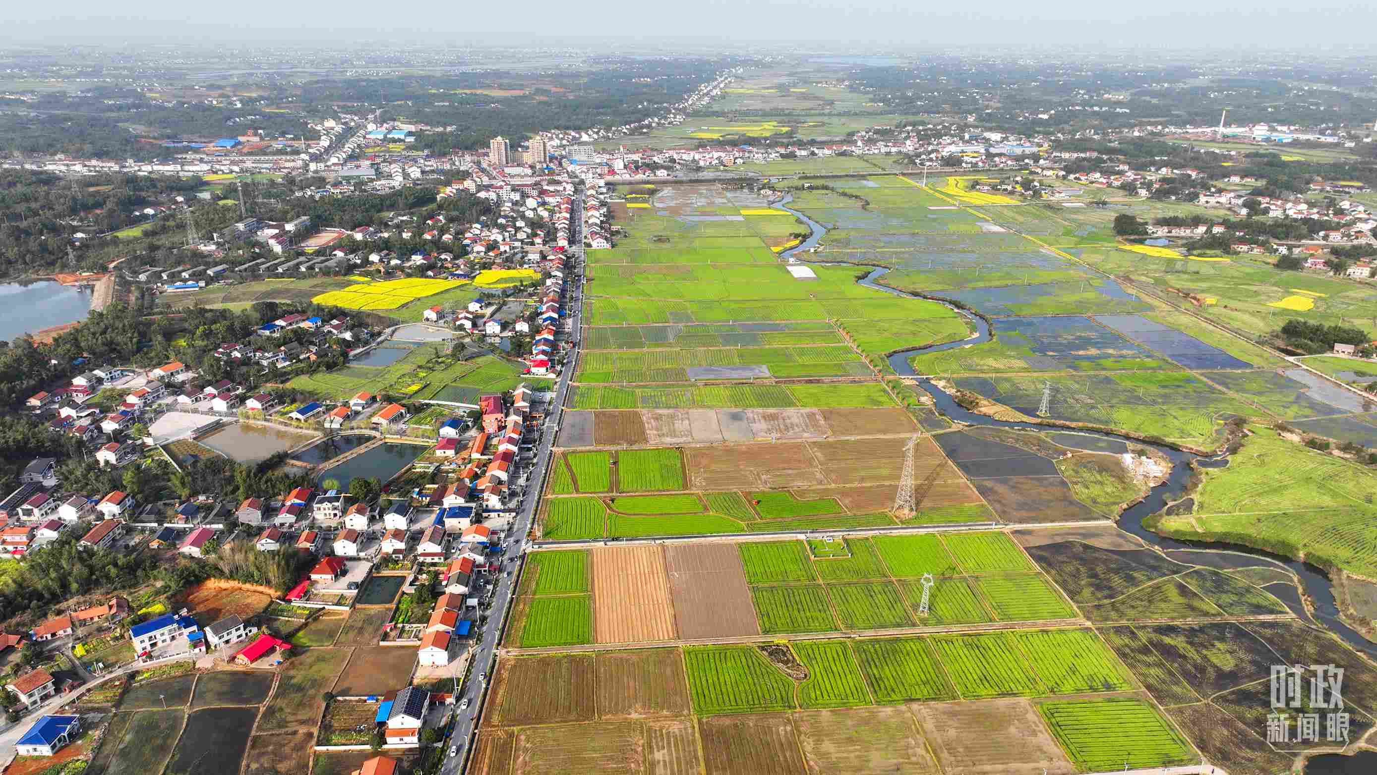 △俯瞰常德市謝家鋪鎮(zhèn)港中坪村。（總臺國廣記者李晉拍攝）