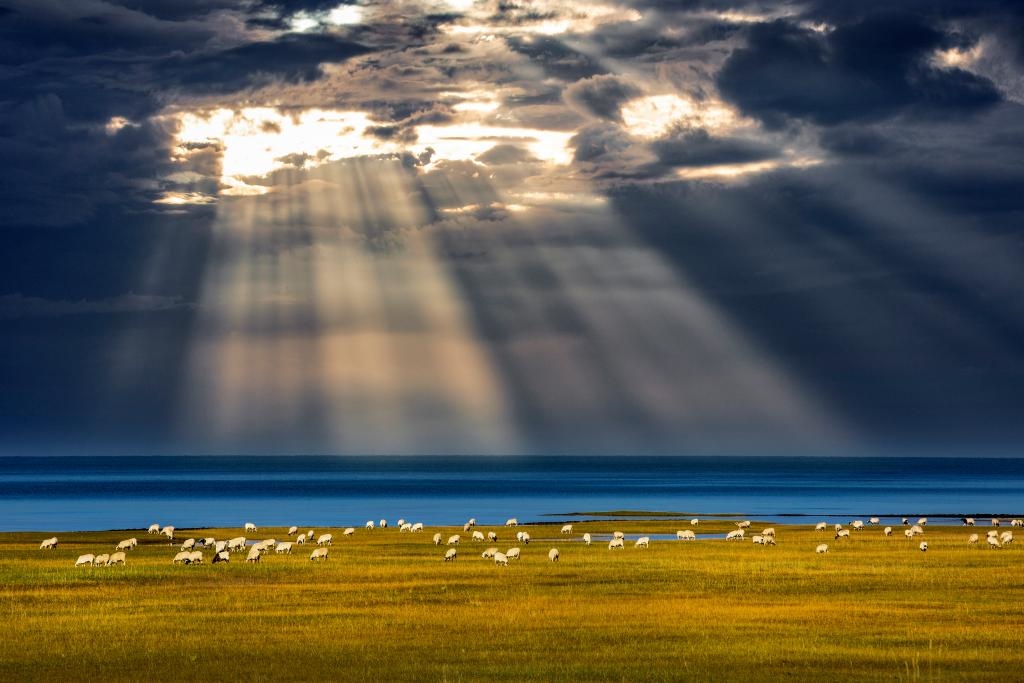 這是2022年9月21日在海北藏族自治州海晏縣拍攝的青海湖一角。（通聯(lián)照片 焦生福 攝）