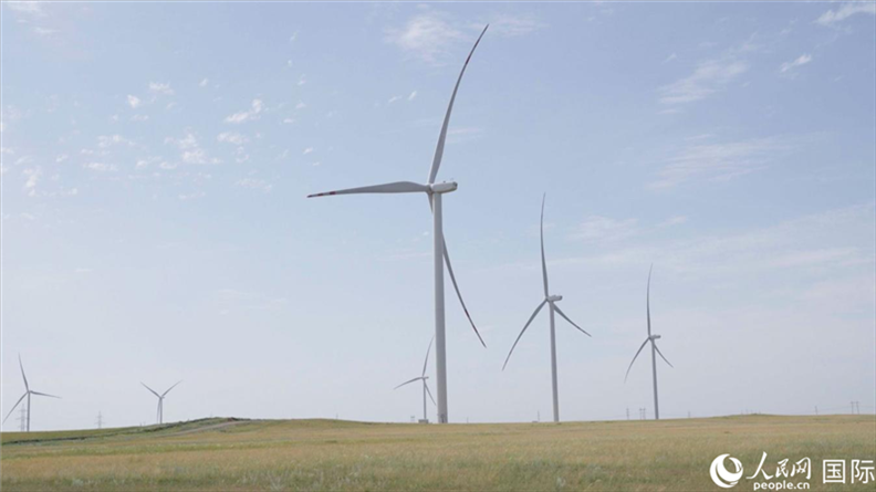 阿克莫拉州風(fēng)電項目群風(fēng)機(jī)。 人民網(wǎng)記者 葛泰佚攝