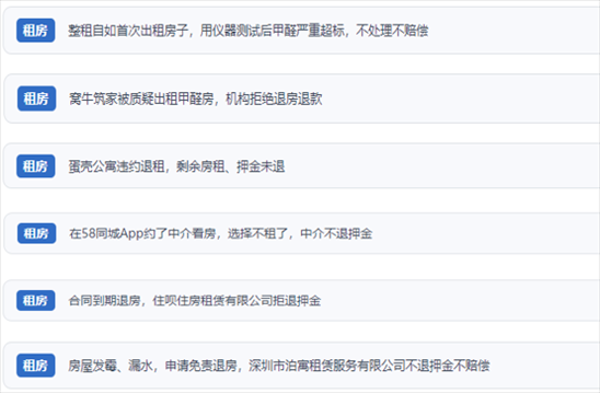 網(wǎng)友涉及租房消費(fèi)中的相關(guān)投訴問題。（“人民投訴”用戶投訴截圖）