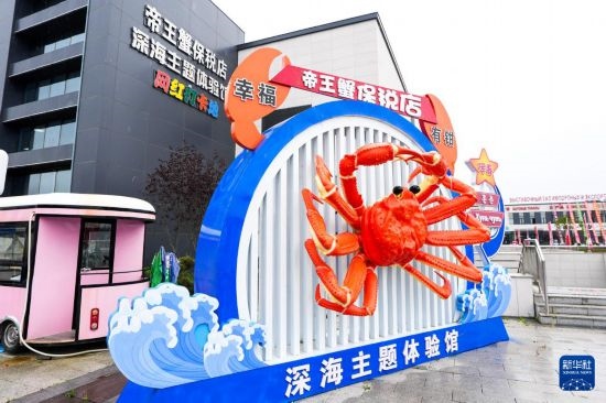 這是9月20日拍攝的位于吉林省琿春市的東北亞跨境電商產(chǎn)業(yè)園內(nèi)的帝王蟹保稅店。新華社記者 許暢 攝