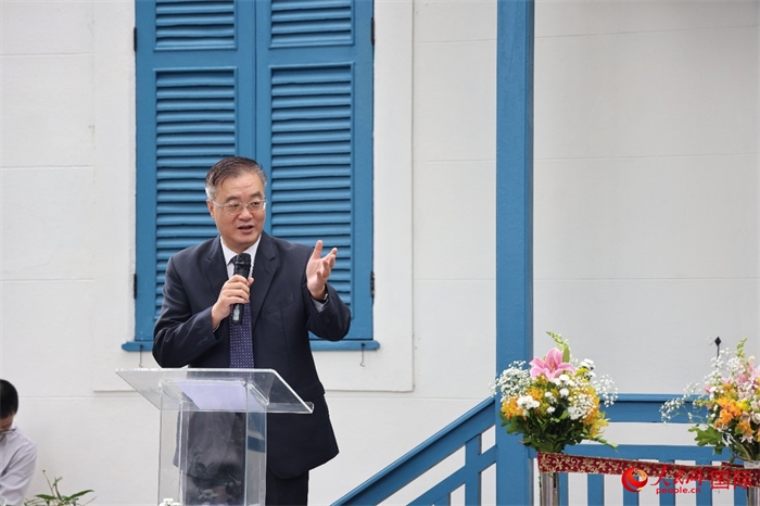 中國駐巴西大使祝青橋在開園儀式上發(fā)表致辭。人民網(wǎng)記者 張志文攝