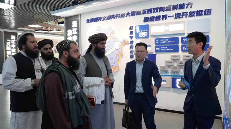 代表團(tuán)在義新歐班列始發(fā)站參觀。CGTN記者 楊剛攝